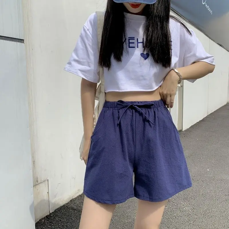 Women's Clothing Khaki Sport Shorts High Waist Loose Fit Casual Comfortable Korean Style Lightweight Lounge Pants New