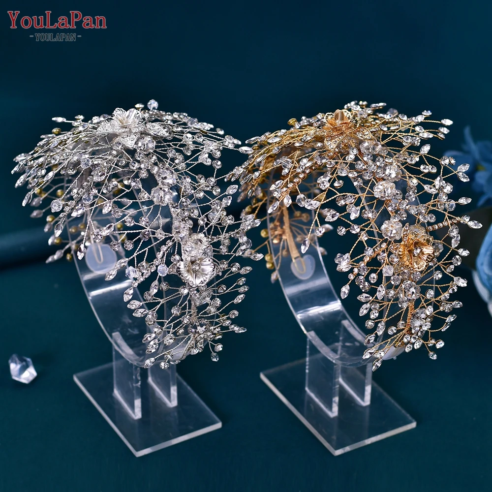 YouLaPan งานแต่งงานสําหรับเจ้าสาวเครื่องประดับผมดอกไม้เจ้าสาว Tiara อุปกรณ์เสริม Silver Gold สีผู้หญิง Headpiece HP286