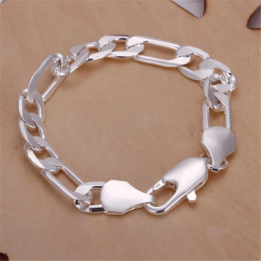 

10MM 925 Sterling silver solid bracelet chain For women Men Silver color Jewelry fashion beautiful hot Figaro Chain wedding