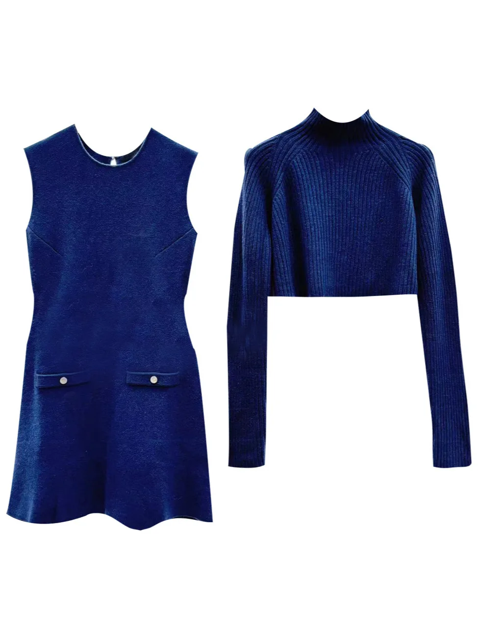 

Женский вязаный комплект: безрукавка с круглым вырезом или водолазка с длинным рукавом, осенний вязаный пуловер для женщин