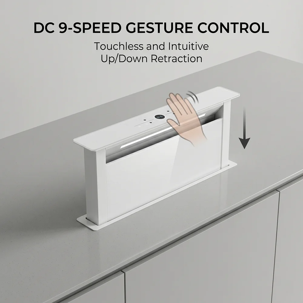 90cm Slim Downdraft Electric Lift Range Hood Aluminum/Charcoal Filter Class Energy Efficiency Remote Control For Hotel