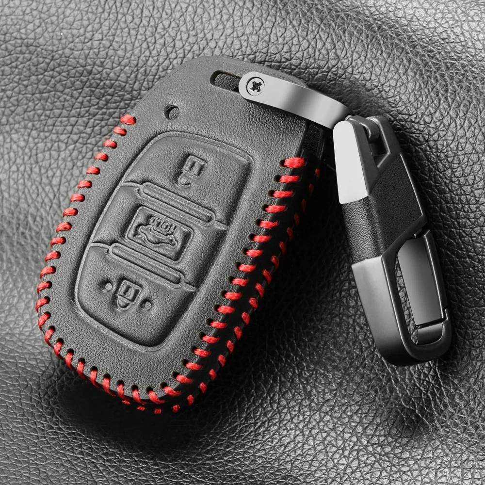 Leather Car Key Case Cover Holder For Hyundai Tucson Sonata Santa Fe Creta ix25 ix35 i10 i20 Verna Solaris Mistra Elantra Accent