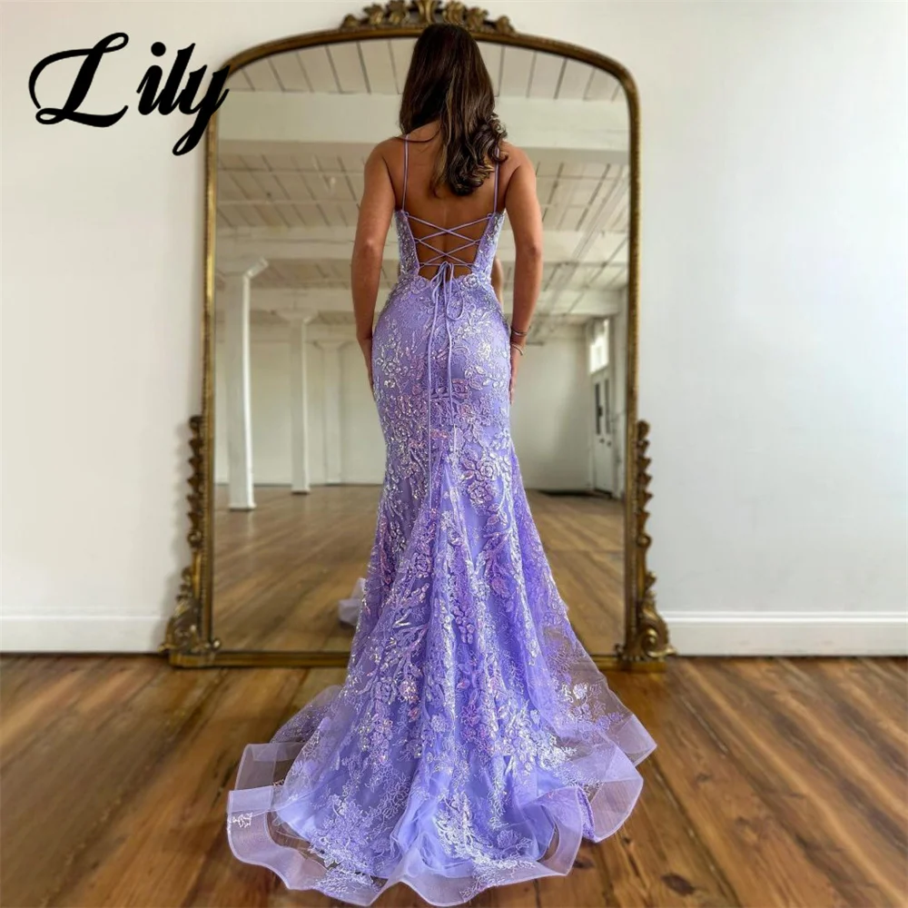 Lily Purple Trumpet Formal Dresses Square Collar Party Dress For Wedding Sleeveless Pleats Special Occasion Dresses robe soirée