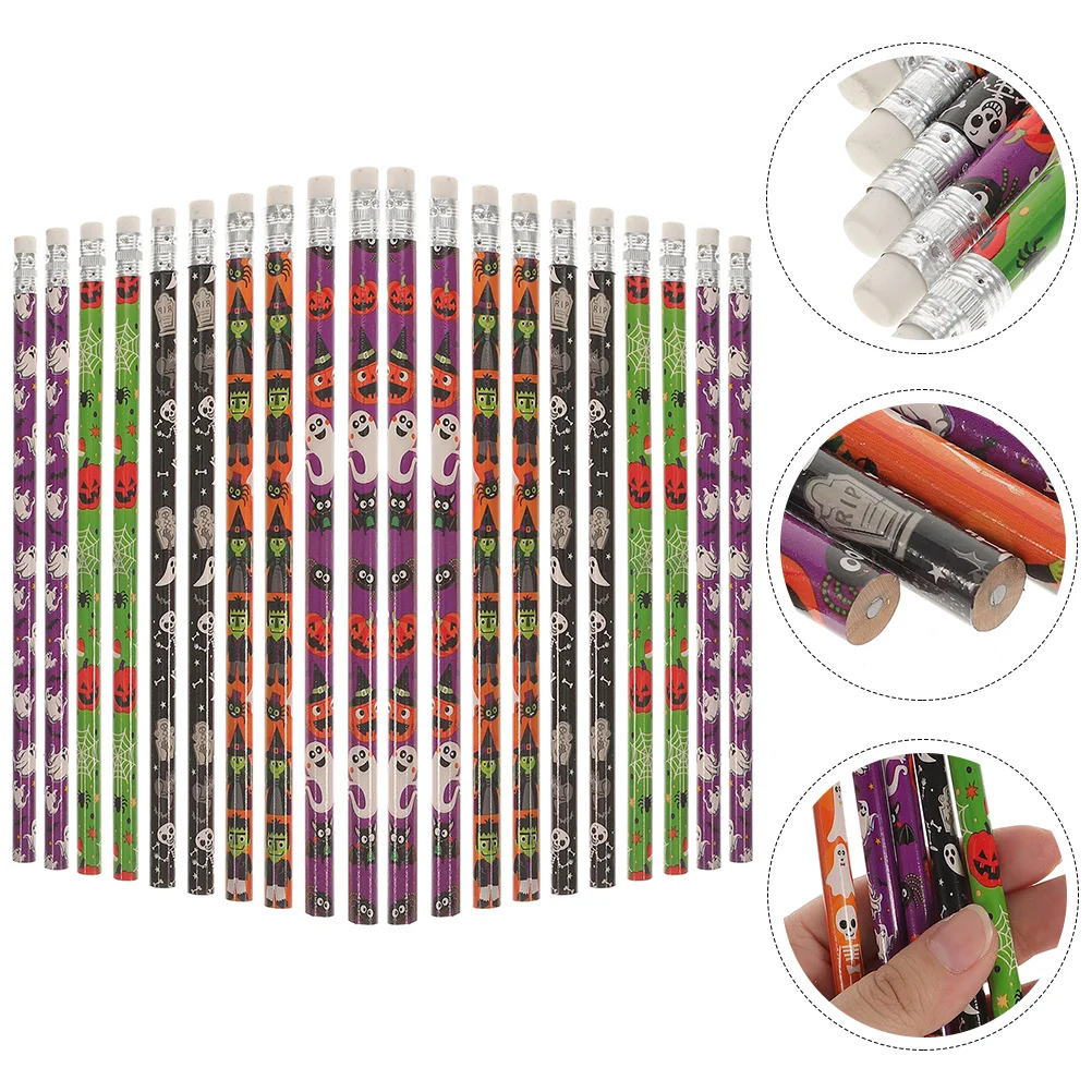 

Sketching Pencils Halloween for Kids Cartoon Eraser Drawing Writing Basswood Toddler Bulk