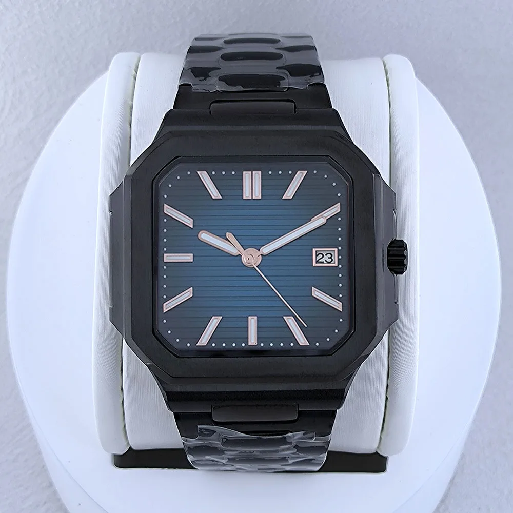 38.5mm NH35 Watch Square Case Parts Folding Clasp Watch Band For Nau Modified Fit NH35 NH38 Movement Sapphire Crystal Glass
