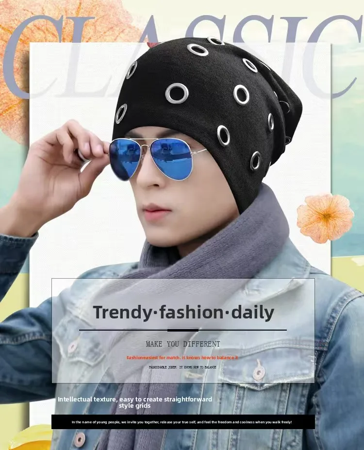 Szblaze للجنسين الشتاء الحراري الشرير نمط قبعة بيني Skullies مع حلقات معدنية الهيب هوب قبعات عادية لرؤساء 56 سنتيمتر إلى 60 سنتيمتر