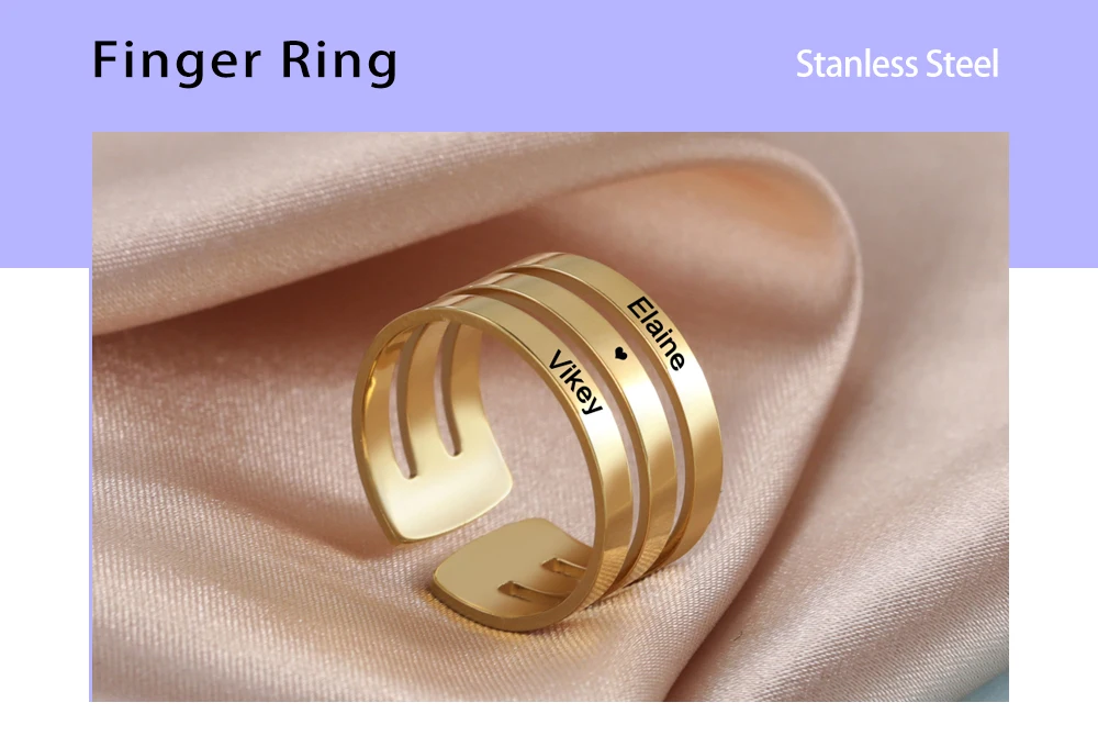 Personalized Wedding Bands Finger Ring For Woman Men Engrave Name Custom Matching Couple Ring Stainless Steel Gold Color Jewelry