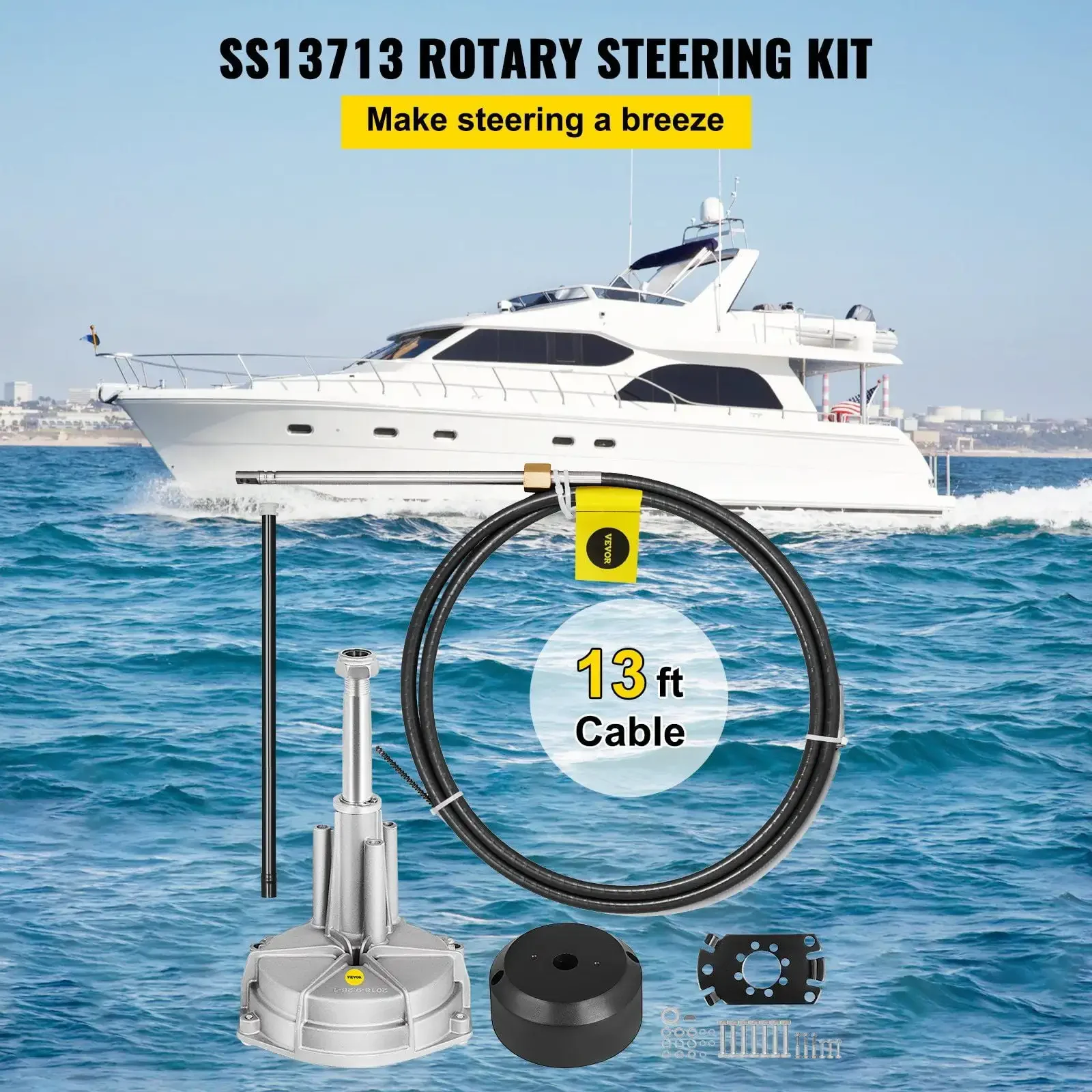 Outboard Boat Steering 13' Boat Steering Cable 13 Feet Outboard kit 3/4'' Tapered Shaft for Boat