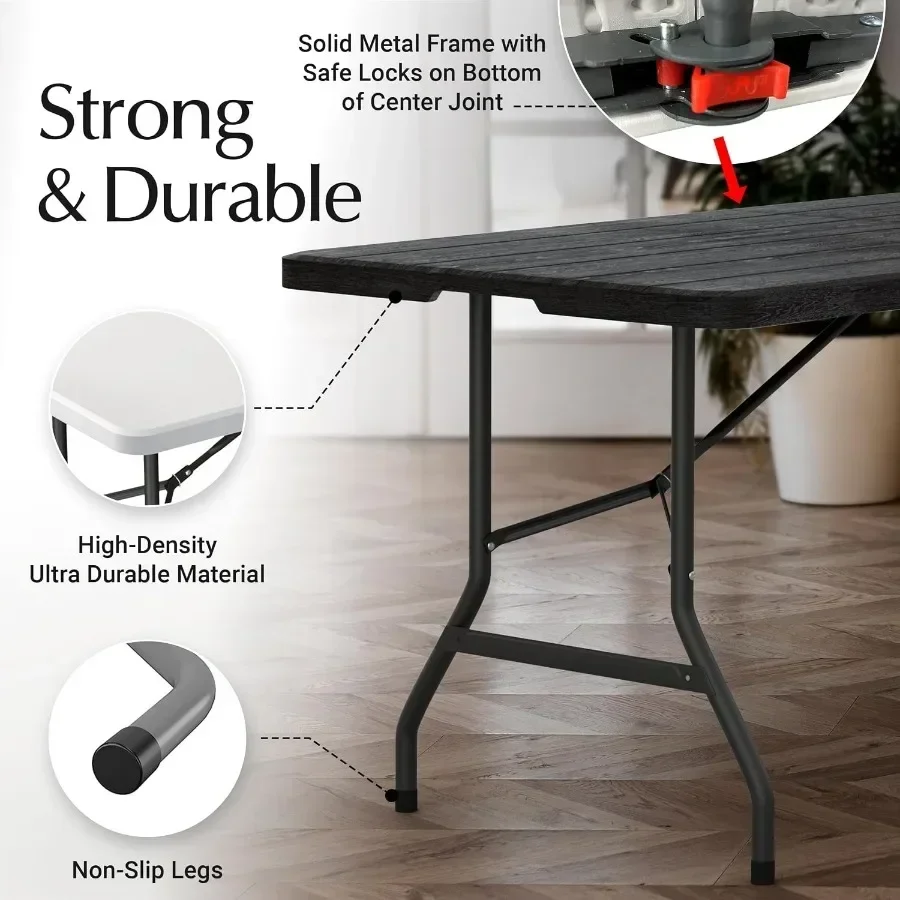 Foldable Table with Built in Handle and Steel Legs Heavy Duty Folding Portable Perfect for Party, Dining, Wedding, Events, Picn