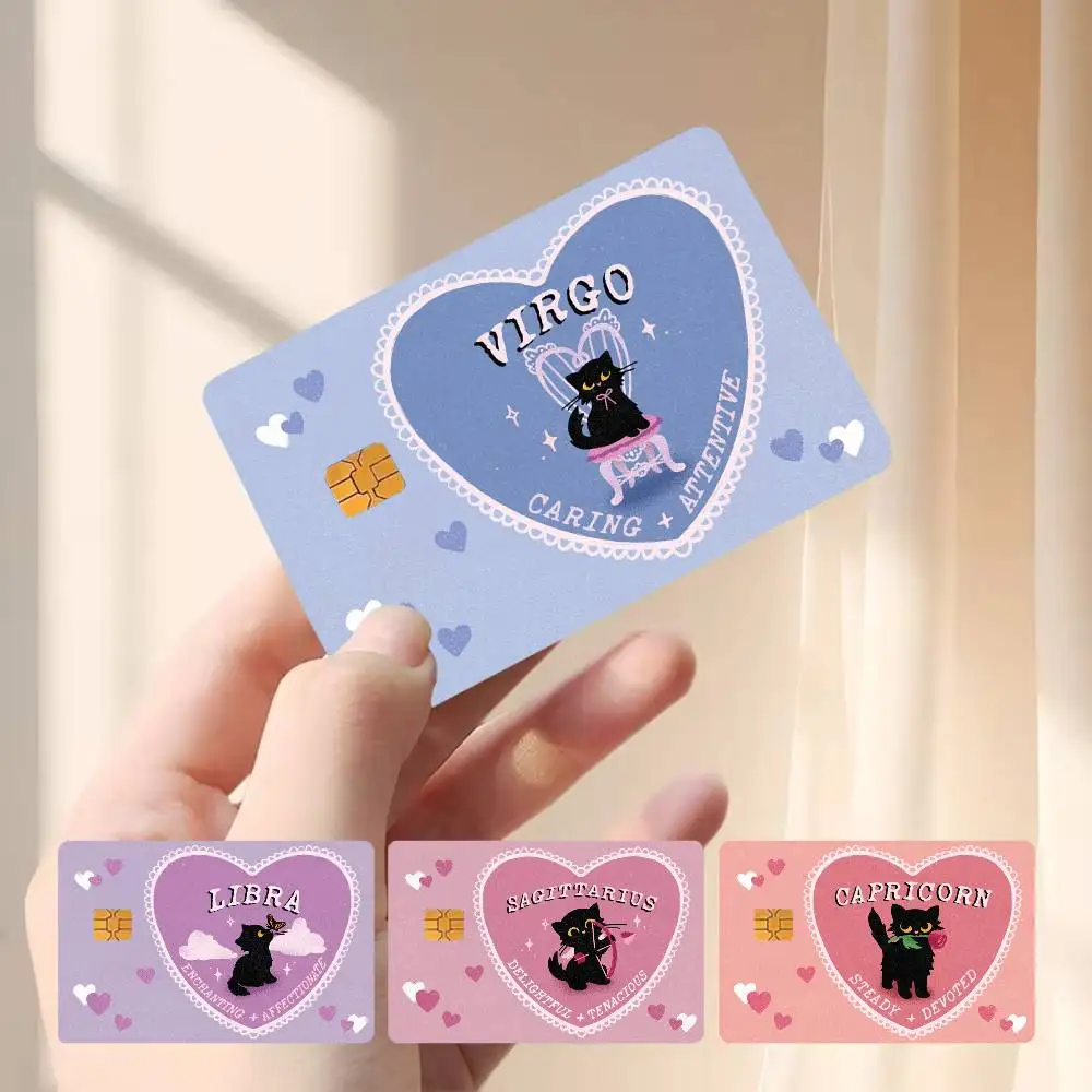 

Twelve Zodiac Cat Love Cute 4pcs 1Set Laser Holographic Sticker Skin Cover for Credit Bank Debit Card