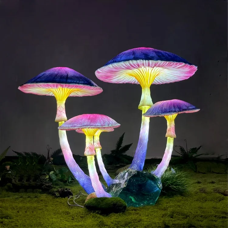 Factory Hot Sale Wholesale Outdoor Garden Landscape Decoration Artificial FRP Luminous Glowing Led Night Mushroom Motif Light