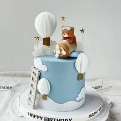 Happy Birthday Party Cake Decoration Cartoon Pilot Bear Flying Plane Theme Doll Gift Boy Girl Children's Birthday Party Supply