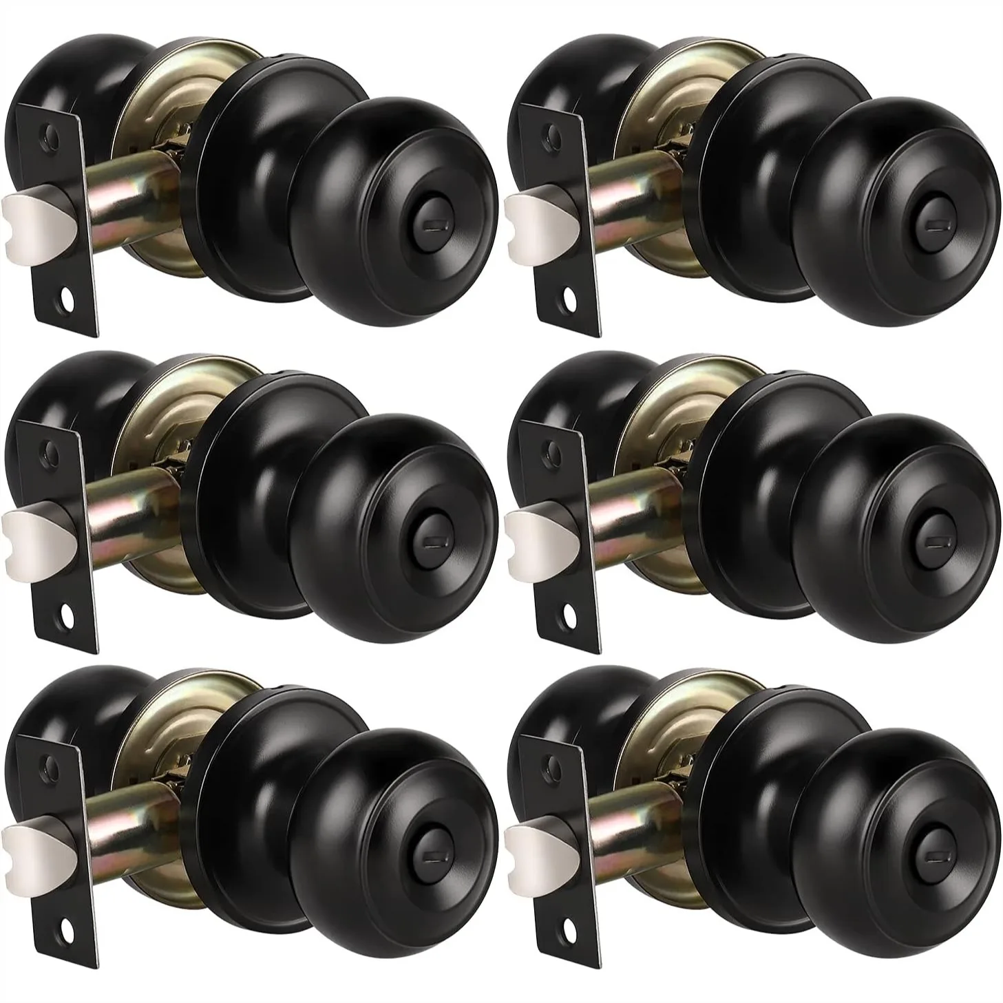 

6 Pack Privacy Door Knob with Lock for Bathroom or Bedroom, Keyless Black Interior Door Handle