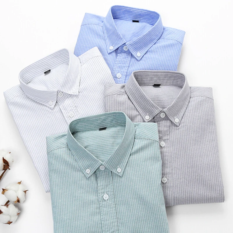 

100% Cotton Oxford Striped Shirt , Comfortable and Breathable Short Sleeve Top，Casual Shirt Thin Coat