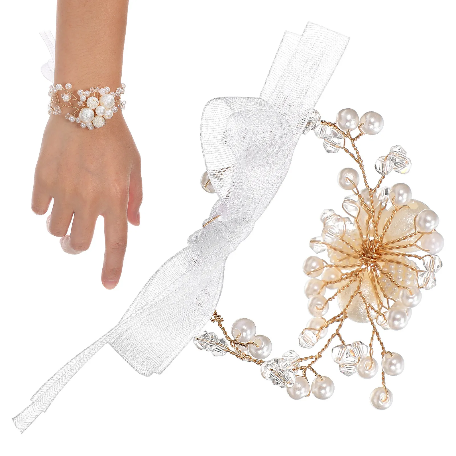 

Декоративные бусины в форме цветов с жемчугом, удобный браслет, свадебный цветок на запястье, цветы для подружек невесты, цветы для танцевальных вечеринок