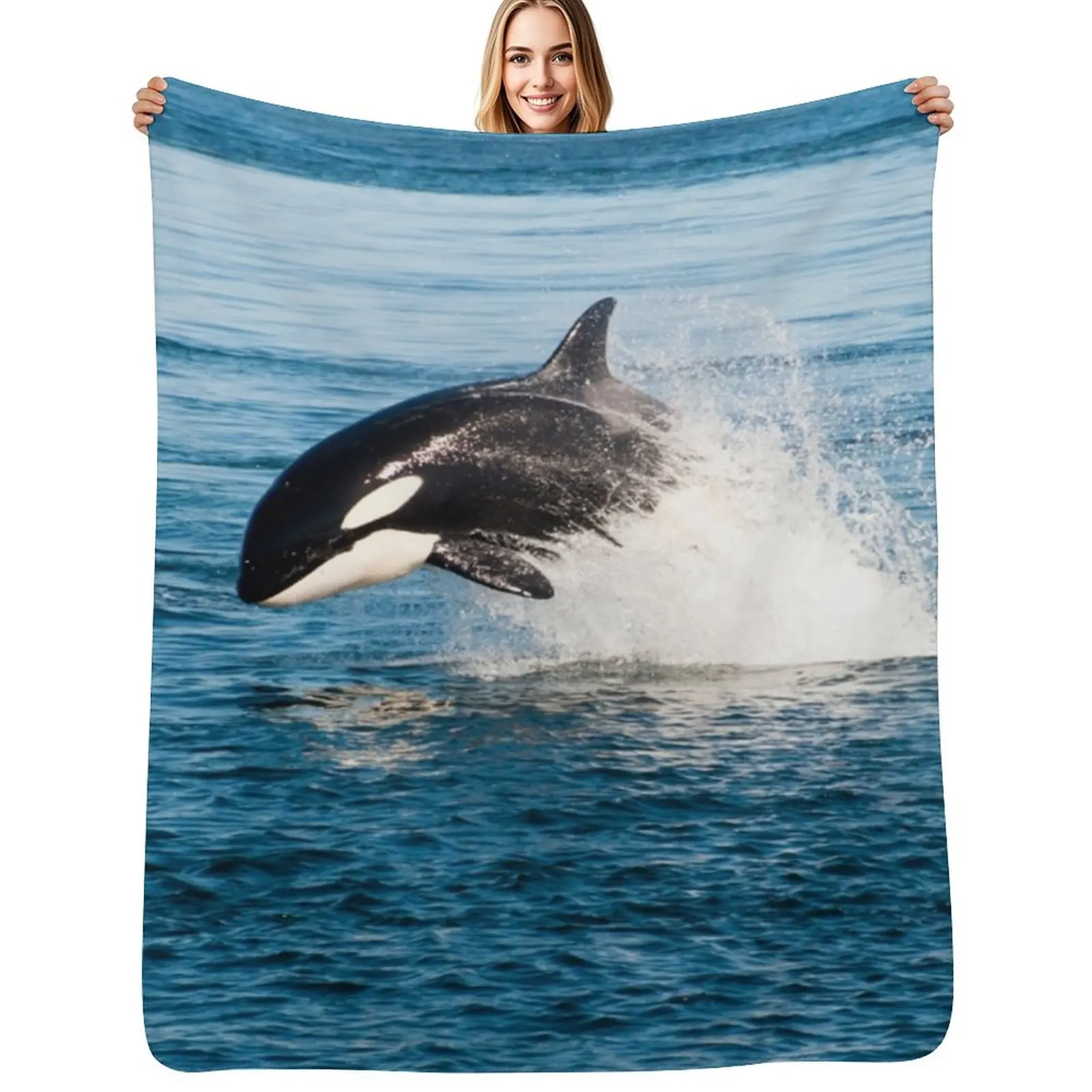 Killer whale orca jumping Throw Blanket Retros Extra Large Throw funny gift blankets ands sofa bed Luxury Throw Blankets