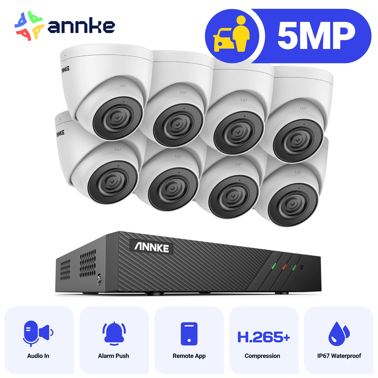 ANNKE 5MP Security Protection Camera System,8CH NVR for 4X 5MP Night Vision CCTV Surveillance POE Camera Remote Access