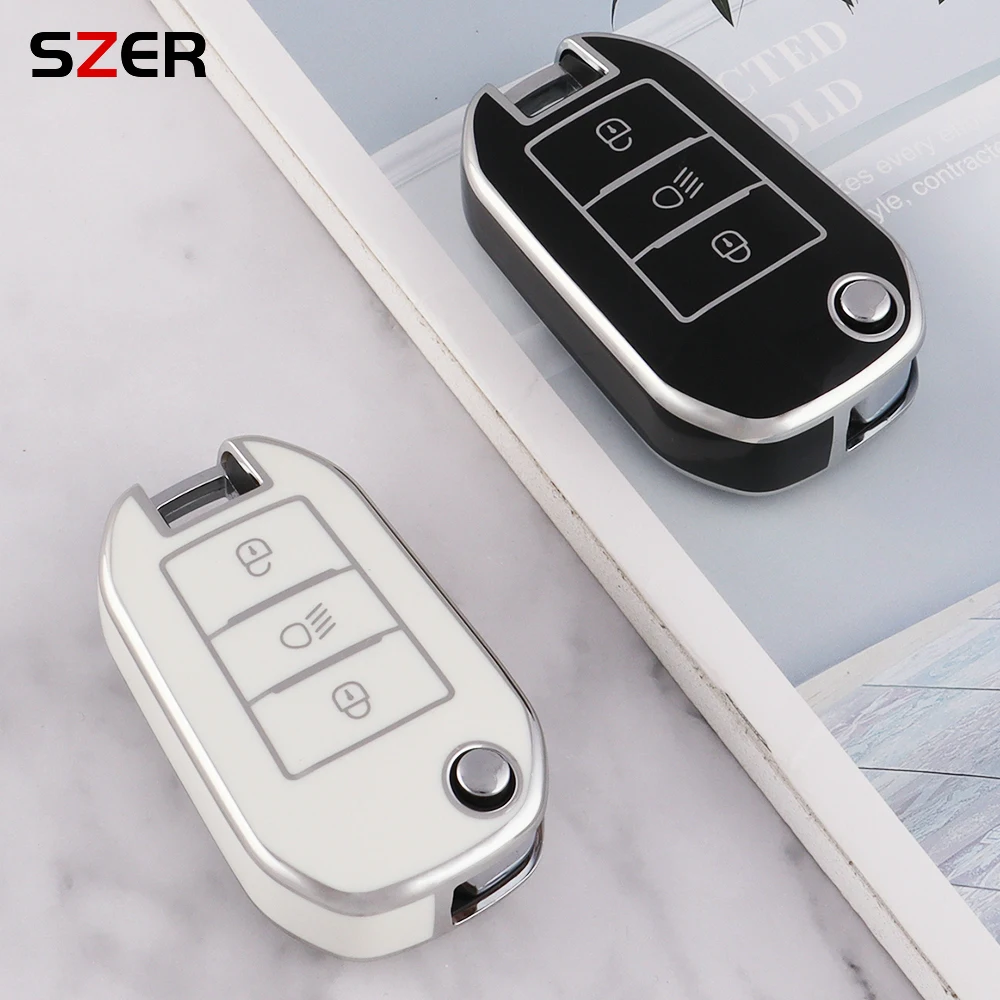 New TPU Car Flip Key Case Cover Shell For Peugeot 208 308 408 508 2008 3008 4008 5008 For Citroen C3 C4 CACTUS C6 C8 Accessories