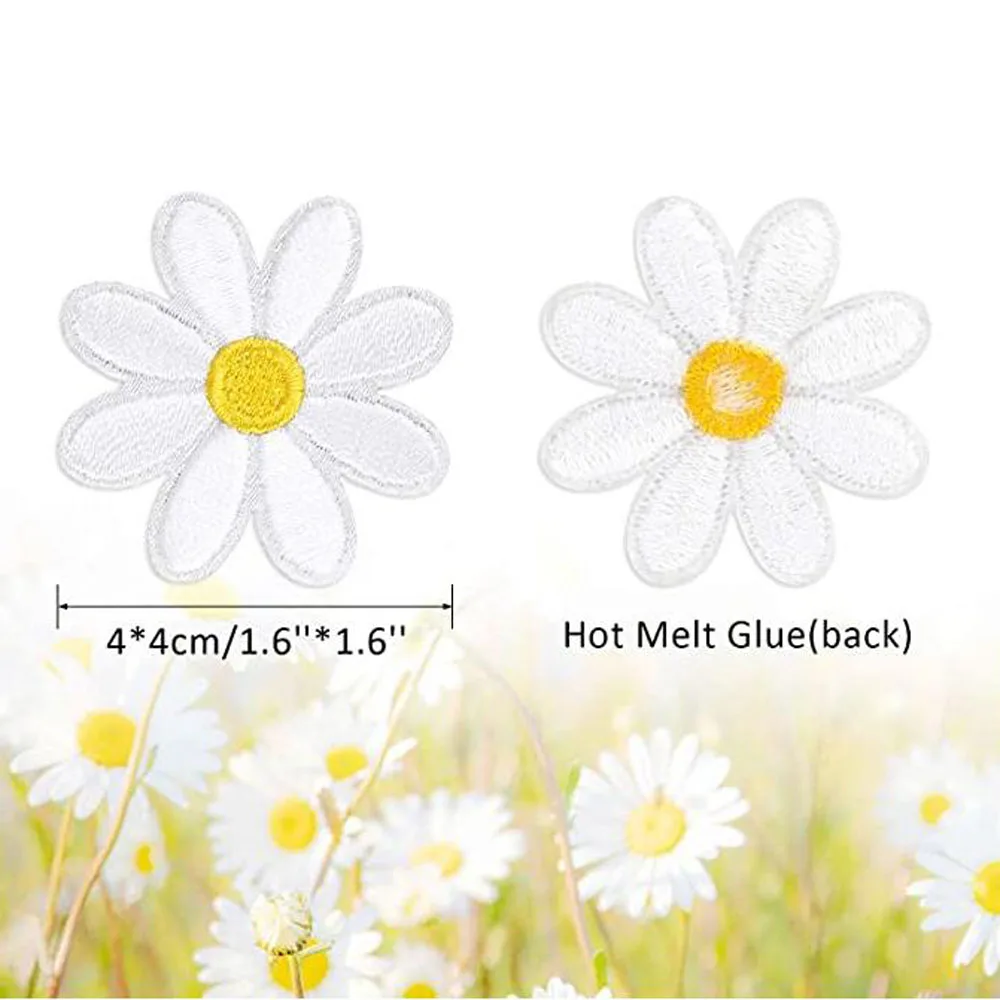 10Pcs White Daisy Flower Iron On Patches Clothing Embroidered Sew Bags Accessories Applique Repair Patch view 2