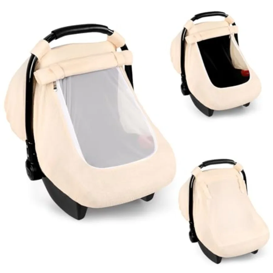 

Hooyax Muslin Car Seat Cover Baby - Breathable and Privacy Car Seat Canopy with 3 Modes - Easy Install and Gift Box Packaging,