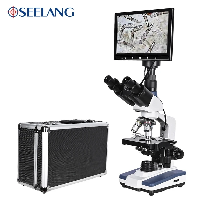 5MP HD Professional Mites Sperm biological Lab Digital Microscope Led + electronic eyepiece + 9-inch LCD screen USB Data line