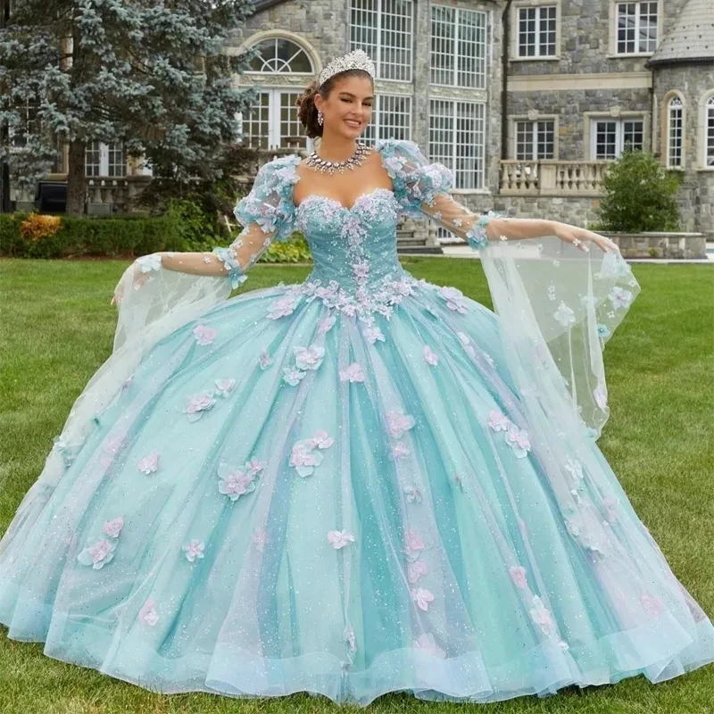 

3D Flora Sweetheart Quinceanera Dresses Off Shoulder Appliques Flowers Sweet 15 Birthday Princess Party Gowns Vestidos De 15 29