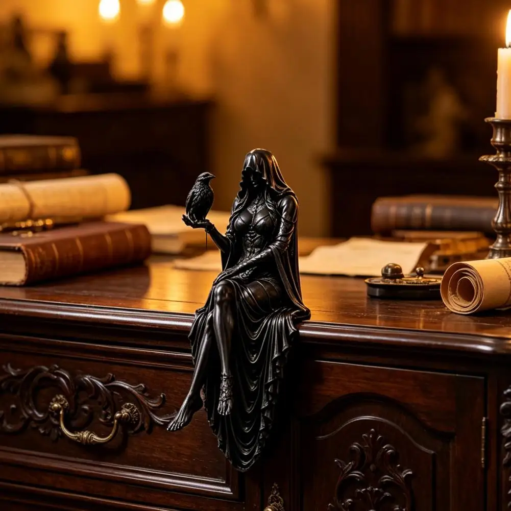 Lady Sitting Statue 3d Printing Mysterious Female Sculpture Home Decor Shelf Sitter For Desk & Bookshelf Accent For Halloween