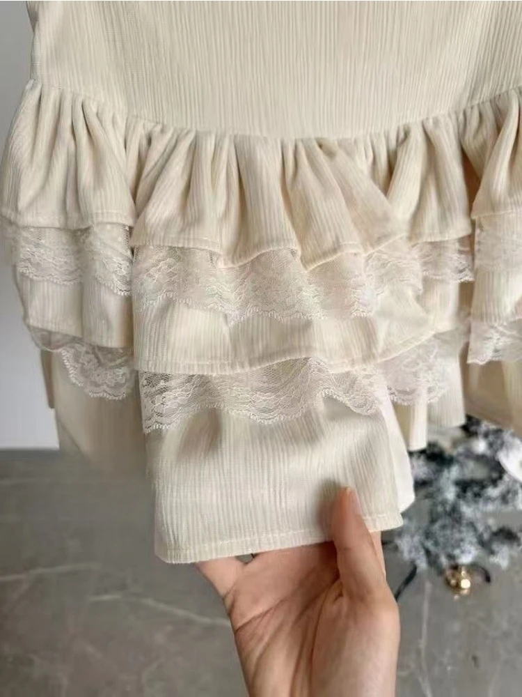 Summer French Elegant Patchwork Mini Skirt Sweet Girl Velvet Lace Edge Stitched Bud Skirt Women Fashion Design Sense Bow Skirts