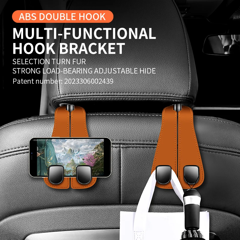 Car Hooks to Store Garbage Bags, Car Seat Back Upgrades, Hidden Double Hooks, Suede Leather Rear Car Bag Storage Hooks