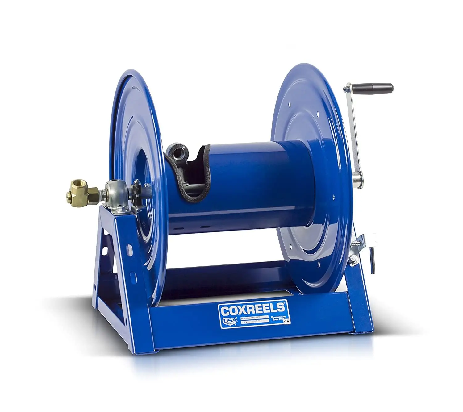 Coxreels 1125-4-200 Hand Crank Steel Hose Reel, 1125 Series - ½” X 200’, 3,000 Psi - Heavy Duty All Welded Steel A Frame -