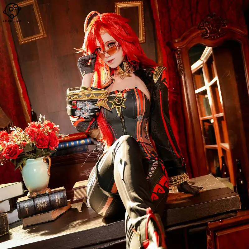Game Genshin Impact Cosplay Costume Mavuika Sexy Tight Racing Suit Gloves Collar Uniform Anime Carnival Halloween Party Set view 2