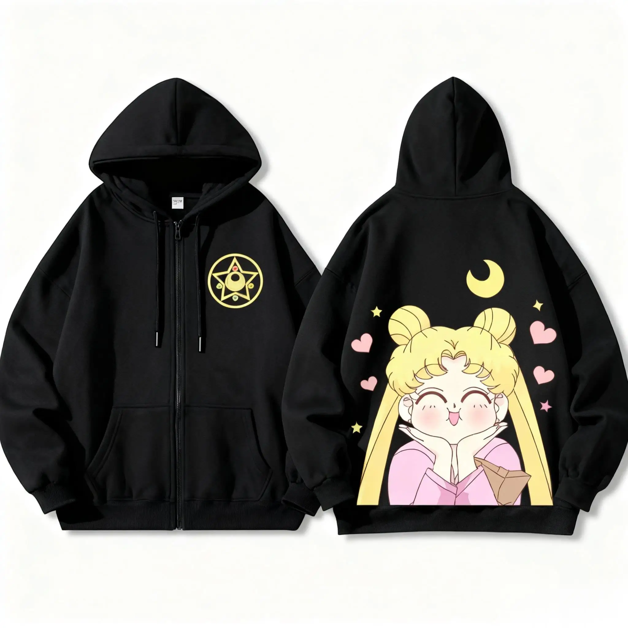 

Куртка на молнии в стиле аниме, толстовка с принтом Сейлор Мун, женская и мужская уличная одежда Kawaii, толстовка большого размера, повседневная модная одежда для косплея Y2k