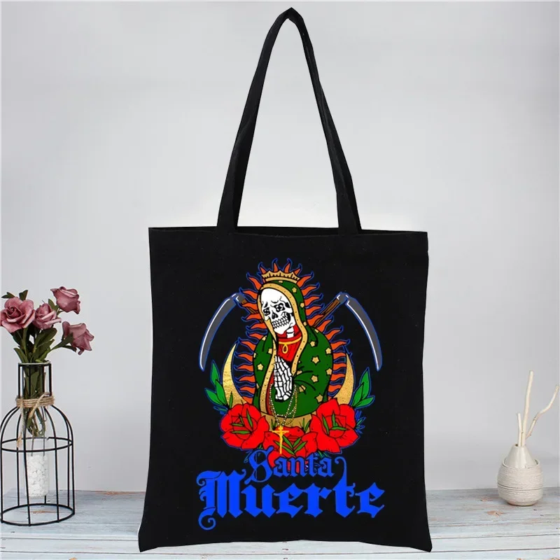 Santa Muerte Lady of Holy Death Women Shopping Canvas Bag Female Girl Tote Eco Harajuku Shopper Shoulder Bags,Drop Ship