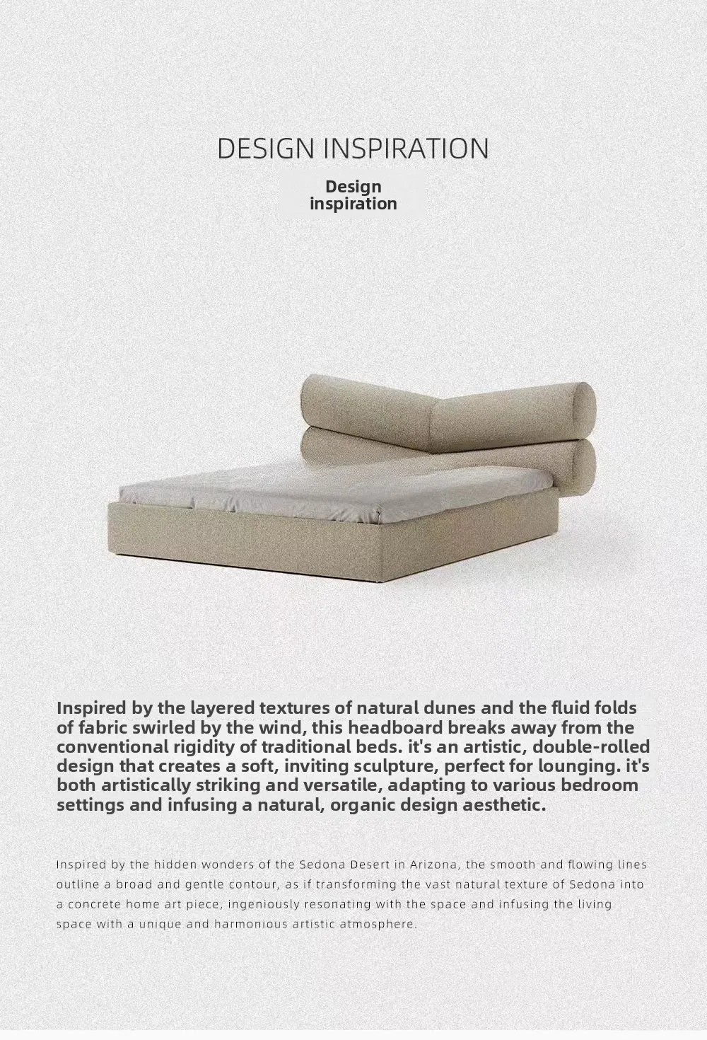 Wabi-sabi style minimalist floor-to-ceiling bed, small apartment lamb wool fabric, 1.8 meters double bed, light luxury