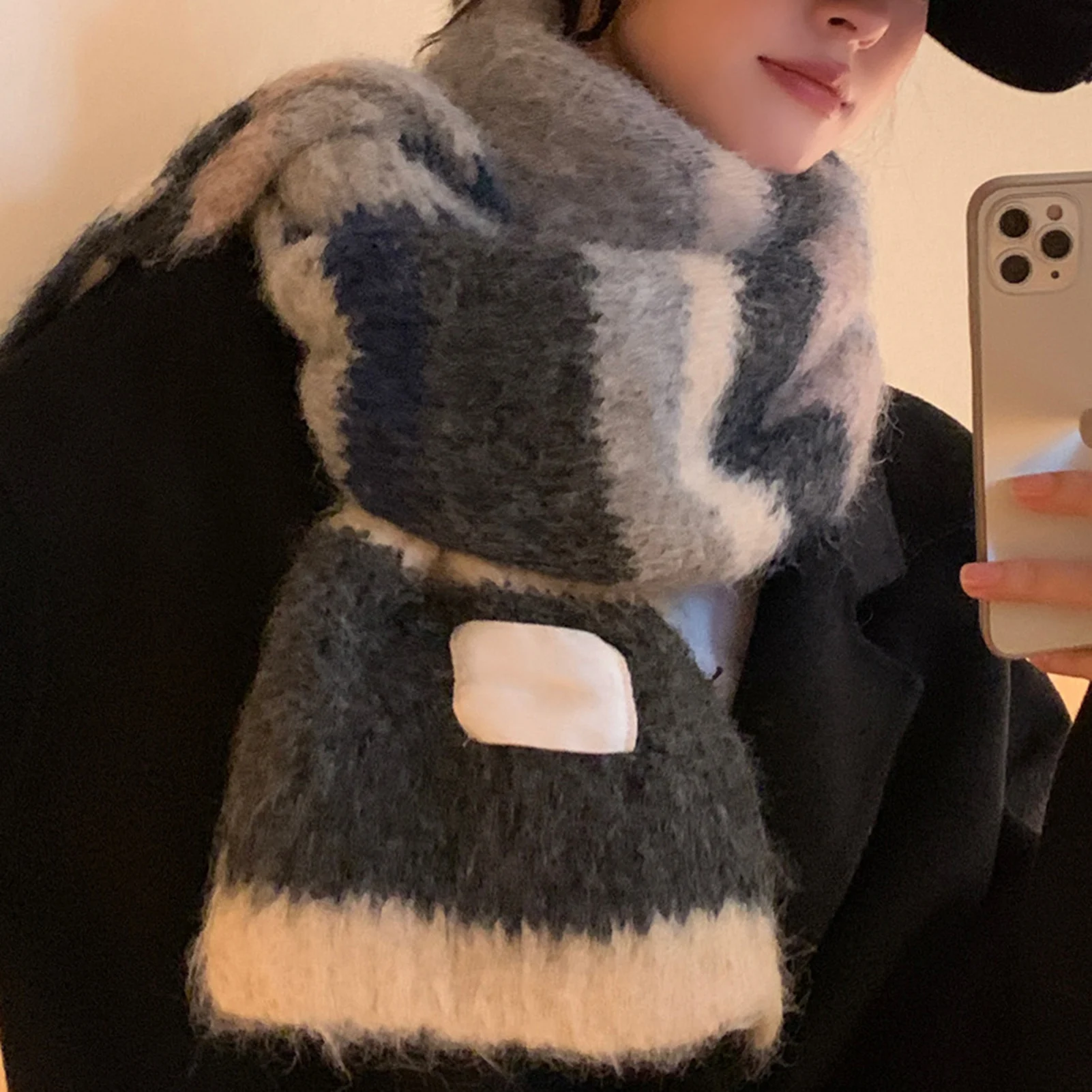 Fashionable Warm Colorful Striped Scarf Soft Cold-proof Neck Protector For Cycling Running