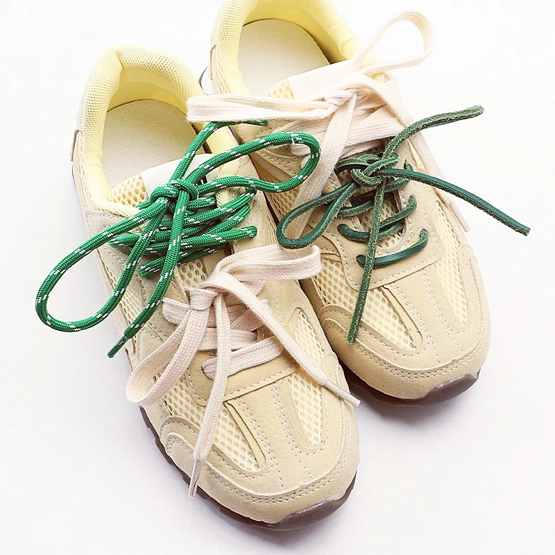 New Fashion Retro round Leather Rope Flat Combination Shoelaces for Sports Training Shoes Unisex Laces Durable Rope for Footwear