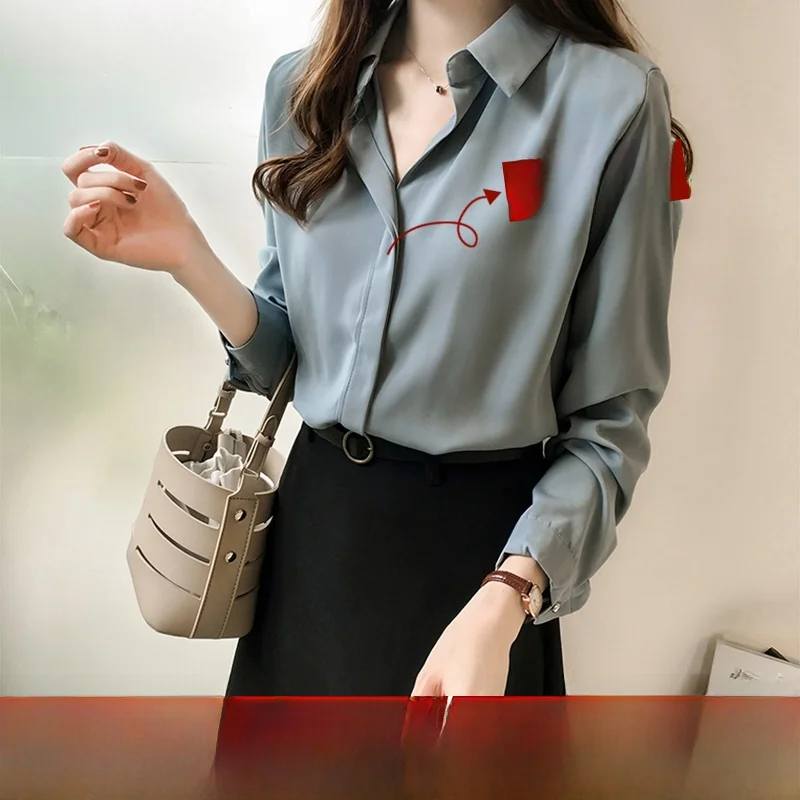 

Синяя женская рубашка с длинным рукавом из шифона, многослойный дизайн, осенне-зимний и весенний модный профессиональный стиль, корейская версия