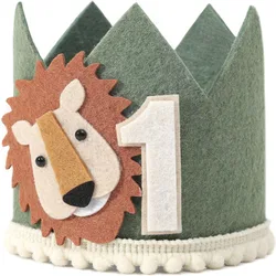 Cartoon Animal Hairball Hat 1 Year Old Lion Jungle Party Birthday Hat Birthday Party Dress Up Props,Felt 1st Birthday Crown