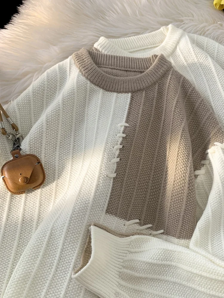 

Men's Autumn Winter Knitted Sweater Color Blo Design Loose Fit Overhead Lazy Sle Soft Comfortable Fabric round Ne Long ...