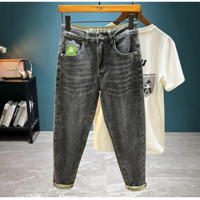 Pantalones vaqueros finos de alta gama para hombre, Jeans de lujo, elásticos, ajustados, informales, ligeramente sueltos, ajustados, a la moda, de verano