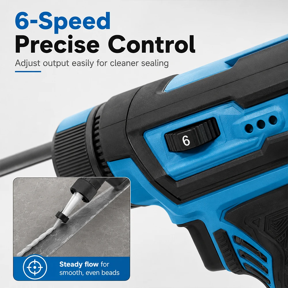 SIHAO 6-Speed  Wireless Power Electric Glue Gun Sealant Filling Tool 6-Speed Adhesive Cement Sewing Gun for Window Glass Sealing