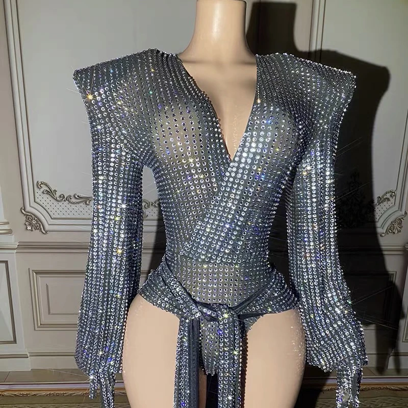 Vestido de noche con diamantes de imitación ostentosos para mujer, vestido de fiesta para celebración, vestidos de Festival, Bar, club nocturno, disfraz de Gogo, traje de escenario XS9554