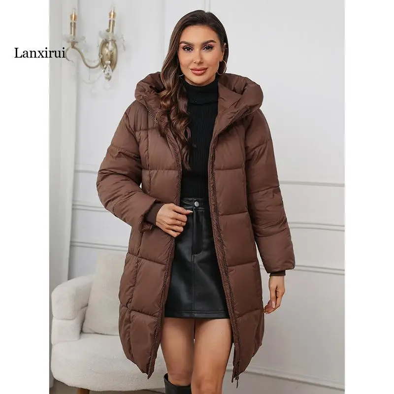 

2025 Autumn Winter New Hooded Women's Slim-Fit Thick Warm Padded Coat Lady Parkas Mid-Length Jacket