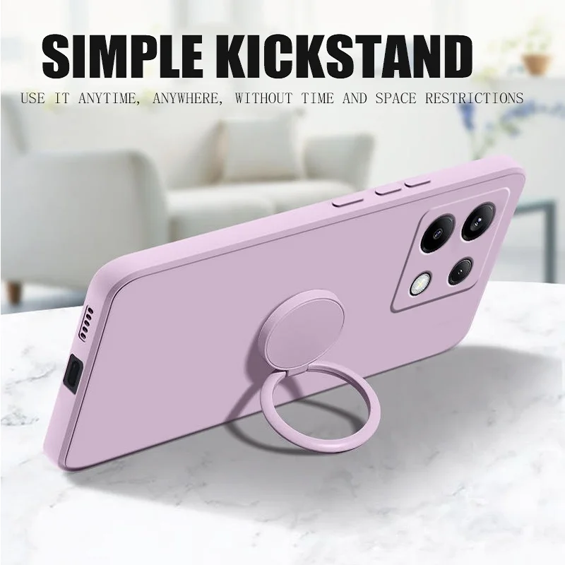 Soft Liquid Silicone Case for Xiaomi Redmi Note 13 Pro 5g Ring Holder Phone Shell Redmi Note13 Pro Poco X6 Cover Protect Fundas