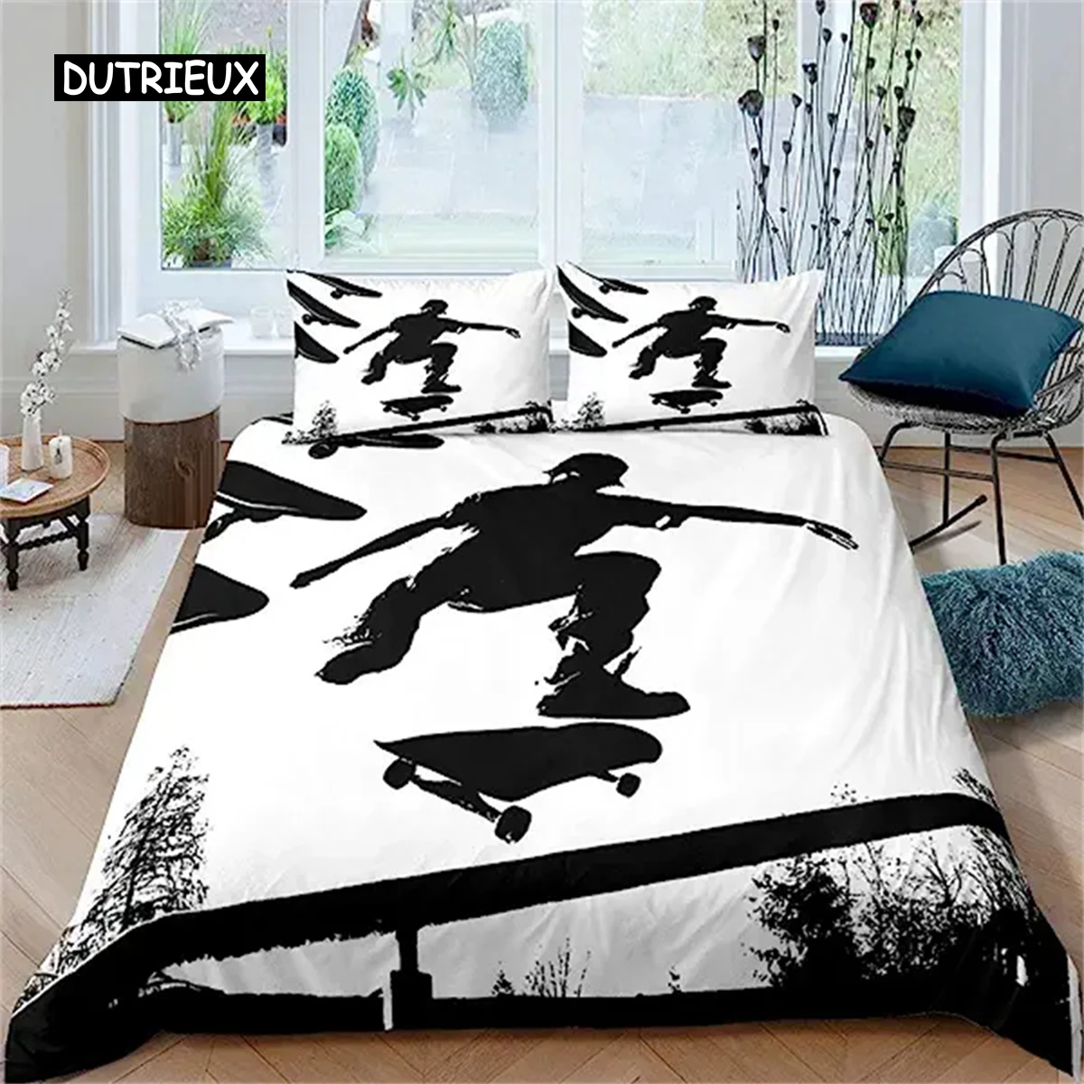 

Skateboard Duvet Cover Skateboard Player Comforter Cover Set Queen Size Hip Hop Hippie Bedding Set Outdoor Extreme Sports Game