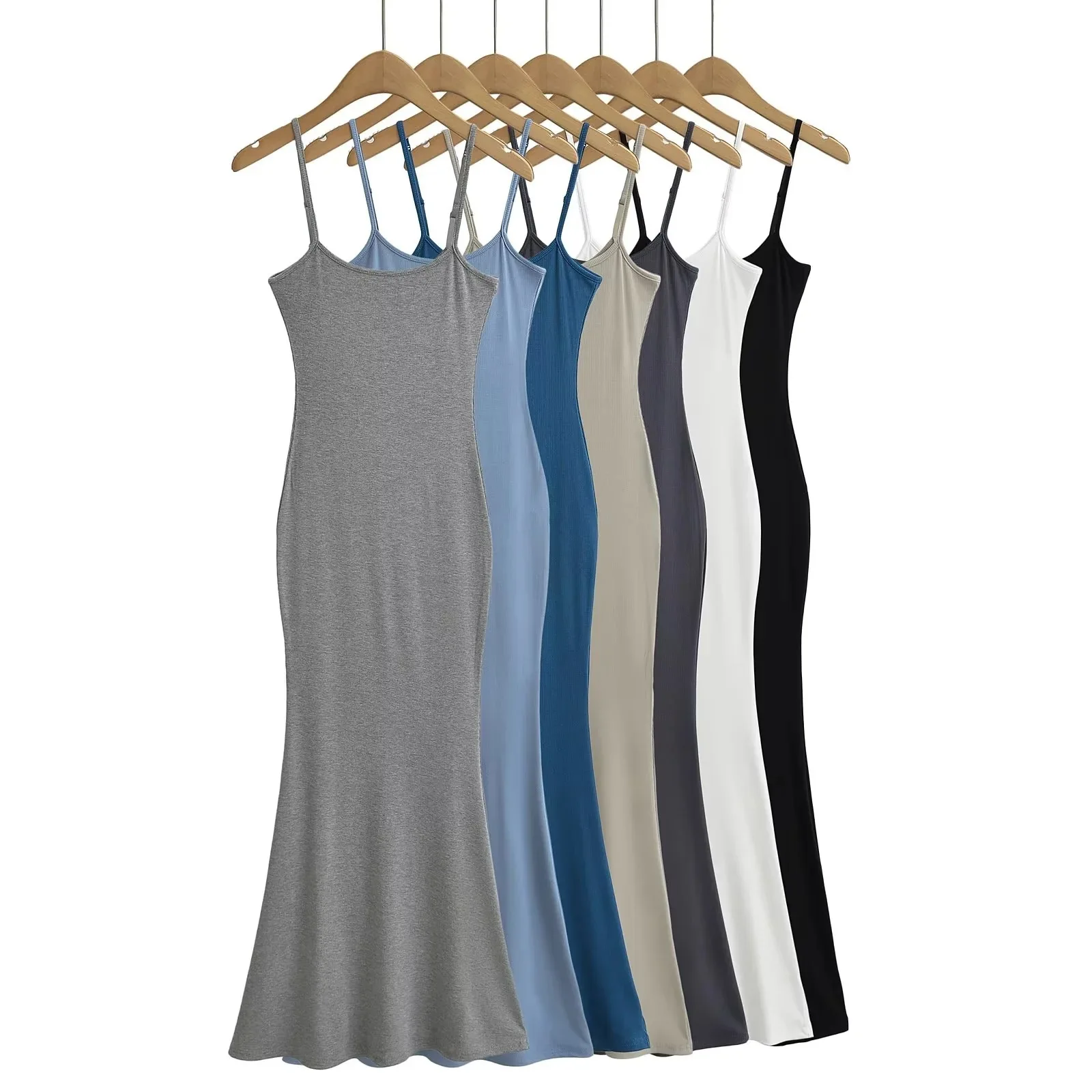 

New Sexy Floor-Length Trumpet/Mermaid Dress Women Sleeveless High Street Slim Dress Solid Spaghetti Strap Bodycon Long Vestidos