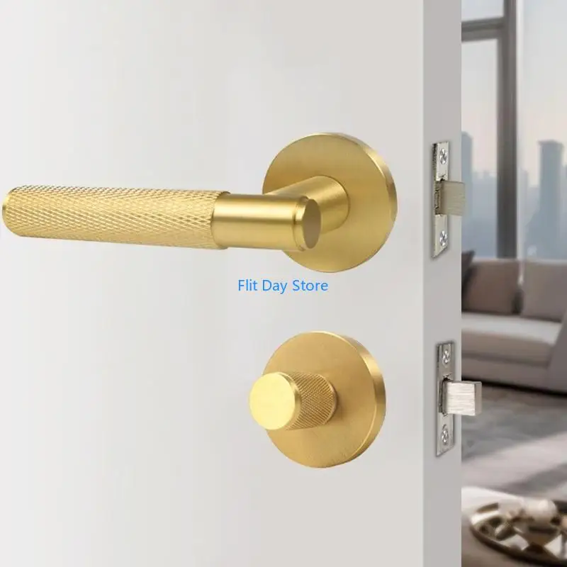 F92C Bathroom door lock repair set with thumbturn round trim Golden Privacy Door Lock