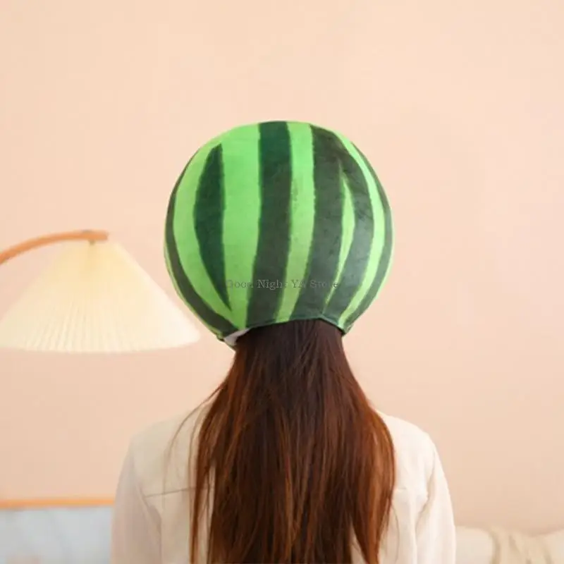  Plush Watermelon Design Headcover Hat For Adult Party Fun Costume Props Headgear Festival Cosplay Accessory Headpiece