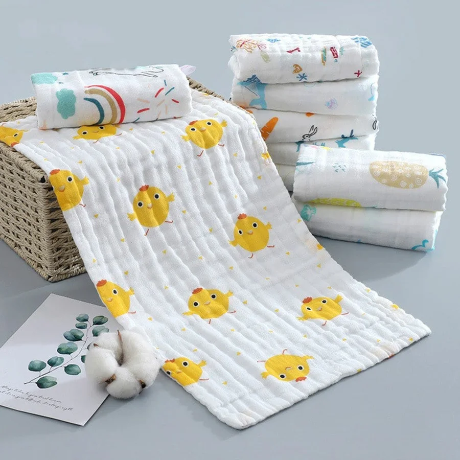 1/5pcs Pure Cotton Children's Face Towel 6-layer Gauze Muslin High-density Water Washed Cotton Soft Baby Towels Random Color