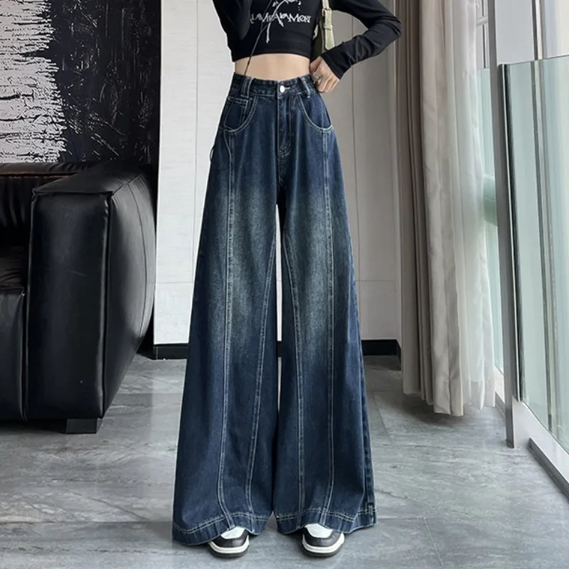 

American Vintage High Waist Oversized Jeans Pants For Women Casual Baggy Y2K Wide Leg Grunge Streetwear Blue Denim Trouser